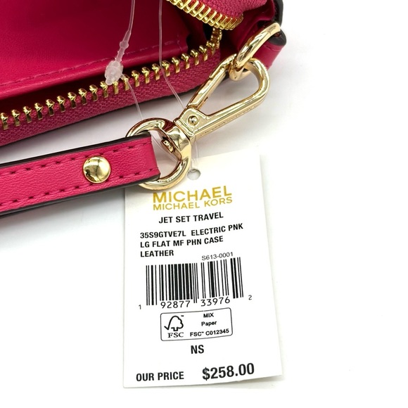 Michael Kors JST LG Flat MF Phone Case Wallet Electric Pink - Picture 7 of 7